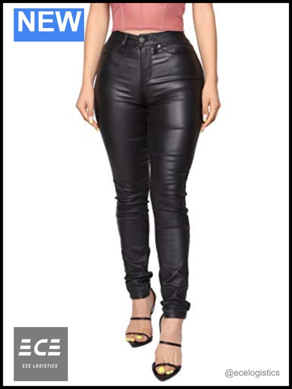 High Waisted Faux Leather PU Coated Skinny Leggings Slim Fit